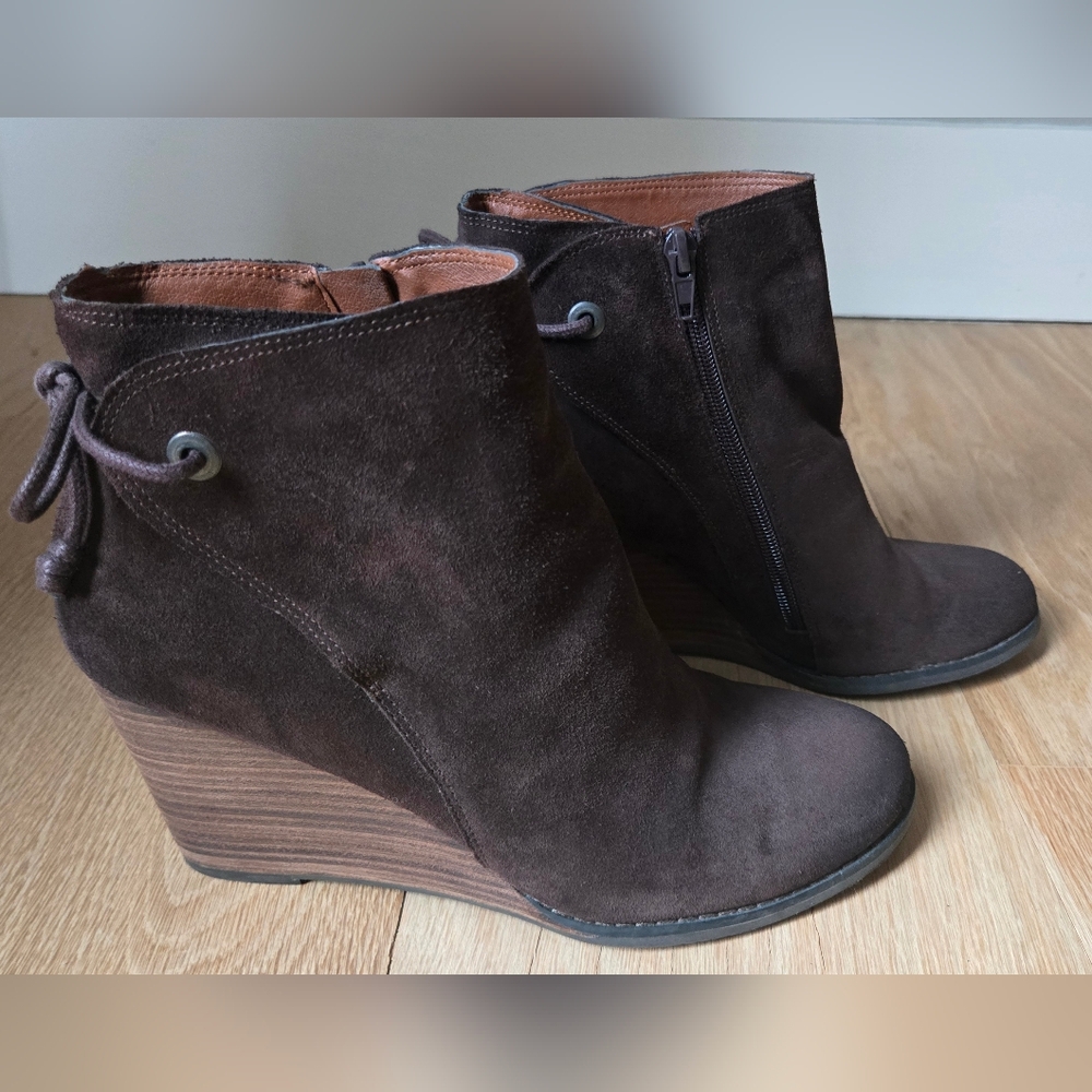 Lucky Brand Brown Suede Wedge Ankle Booties
